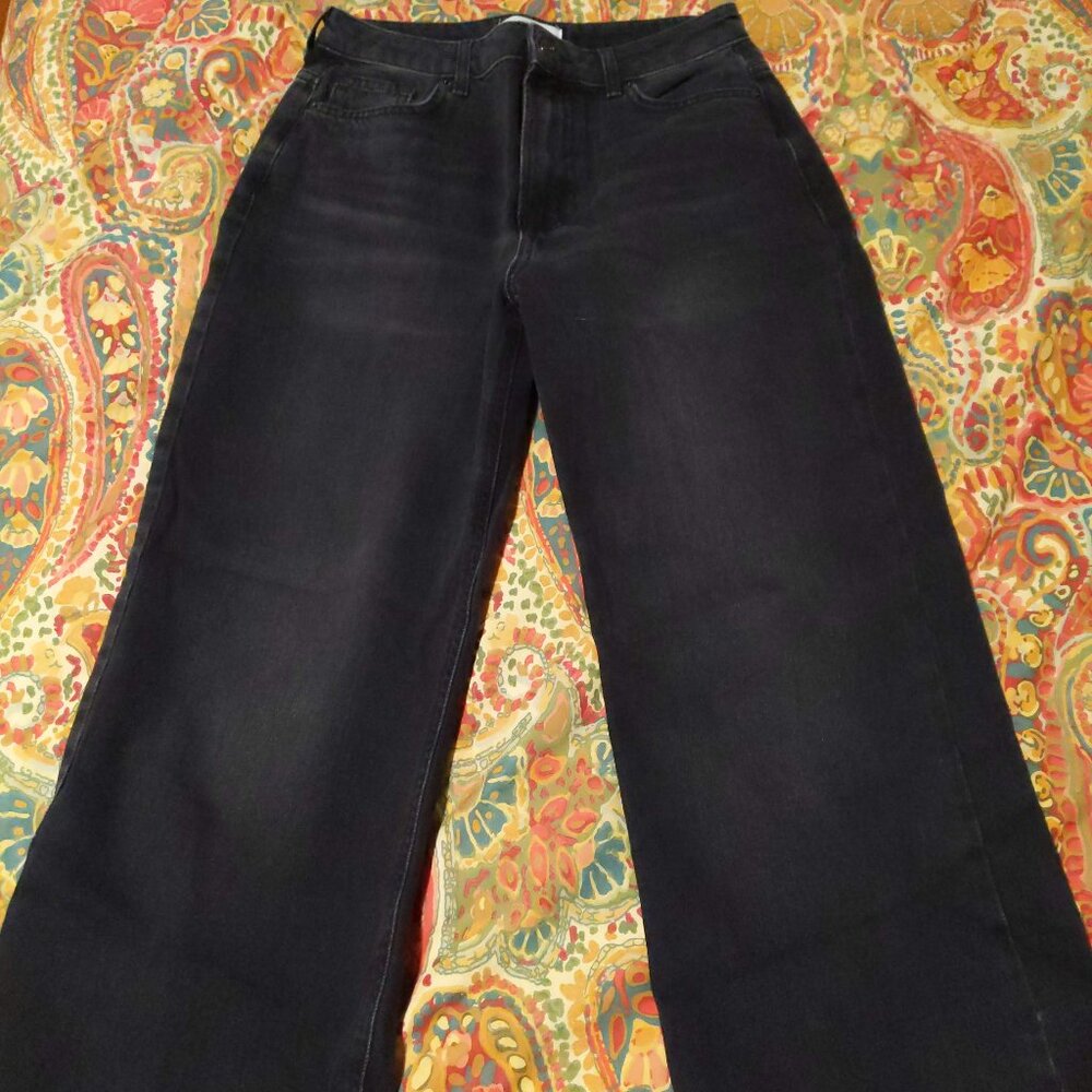 Forever 21 Women's Faded Black High Rise Cropped Wide Leg Raw Hem Size 25